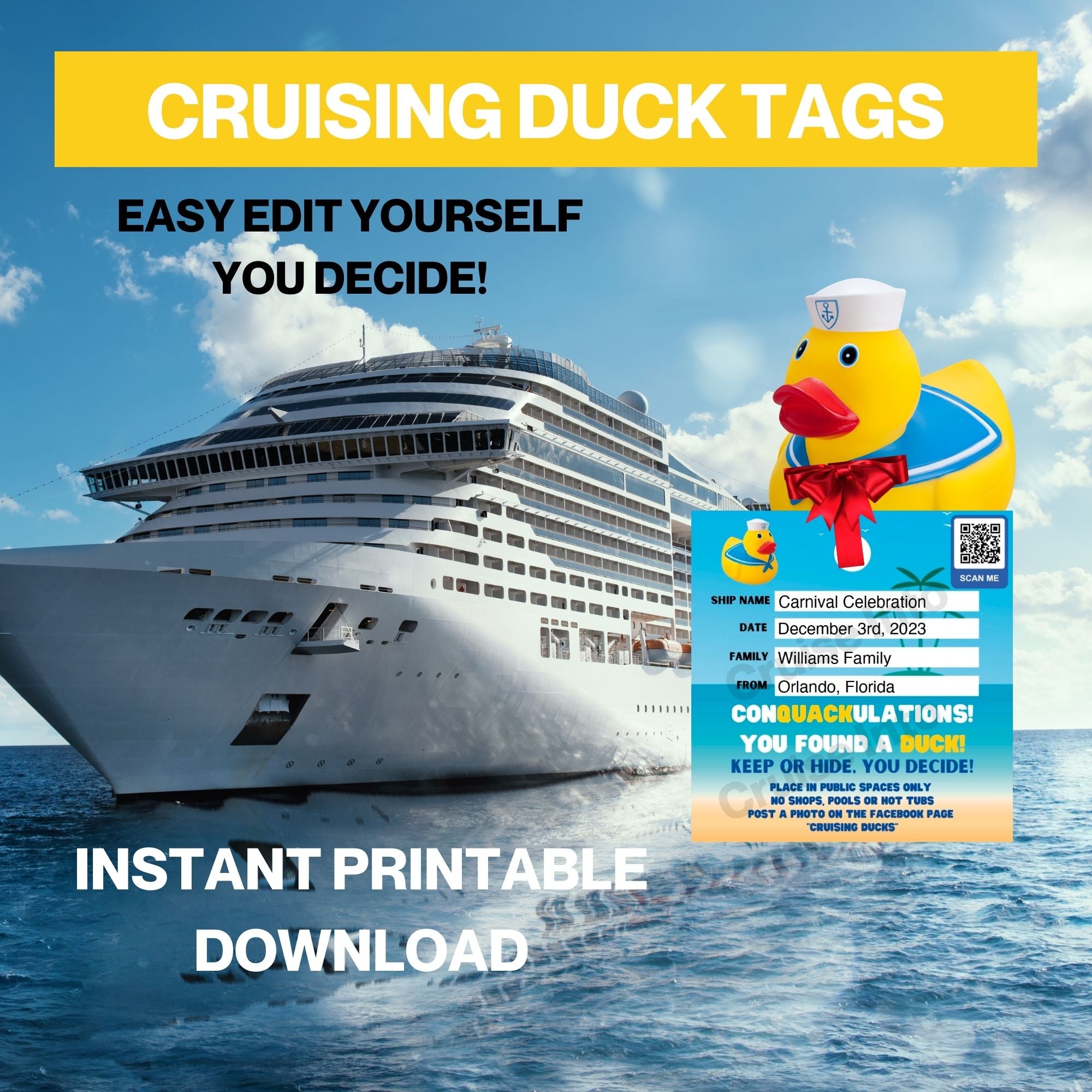 Cruising Duck Tags Printable Digital Download | Cruise Into