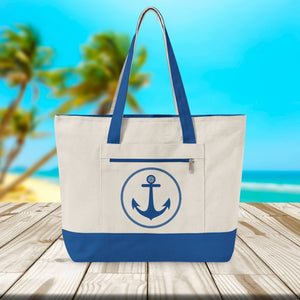 Anchor Cruise Tote Bag - Nautical Zippered Canvas Travel Bag Bags Cruise Into