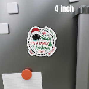 Personalized Aw Ship family Christmas trip cruise door magnet with Santa cruise ship, custom family name, year, and festive holiday design 4 inch