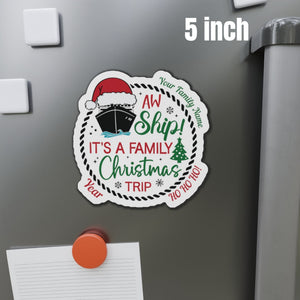 Personalized Aw Ship family Christmas trip cruise door magnet with Santa cruise ship, custom family name, year, and festive holiday design 5 inch