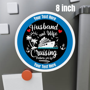 Personalized Husband and Wife cruise door magnet with Cruising Partners for Life nautical design