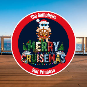 Personalized Merry Cruisemas cruise door magnet with Santa, holiday cruise design, and custom names