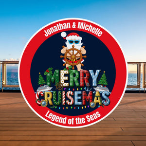 Personalized Merry Cruisemas cruise door magnet with Santa, holiday cruise design, and custom names