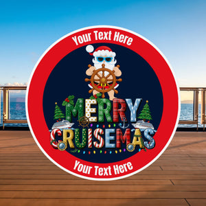 Personalized Merry Cruisemas cruise door magnet with Santa, holiday cruise design, and custom names