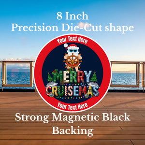 Personalized Merry Cruisemas cruise door magnet with Santa, holiday cruise design, and custom names