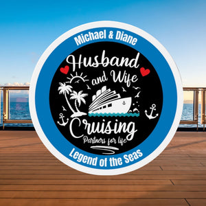 Personalized Husband and Wife cruise door magnet with Cruising Partners for Life nautical design