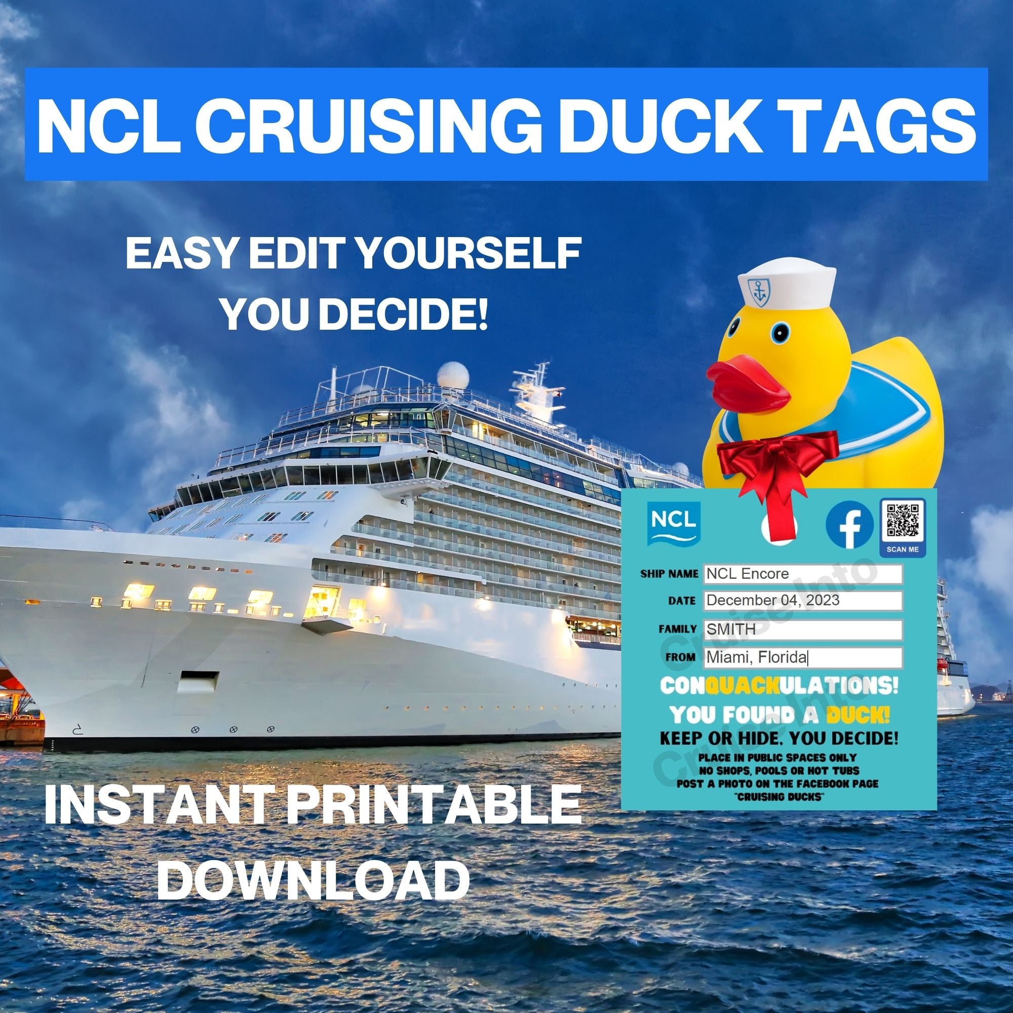 Norwegian Cruising Duck Tags Printable Digital Download | Cruise Into