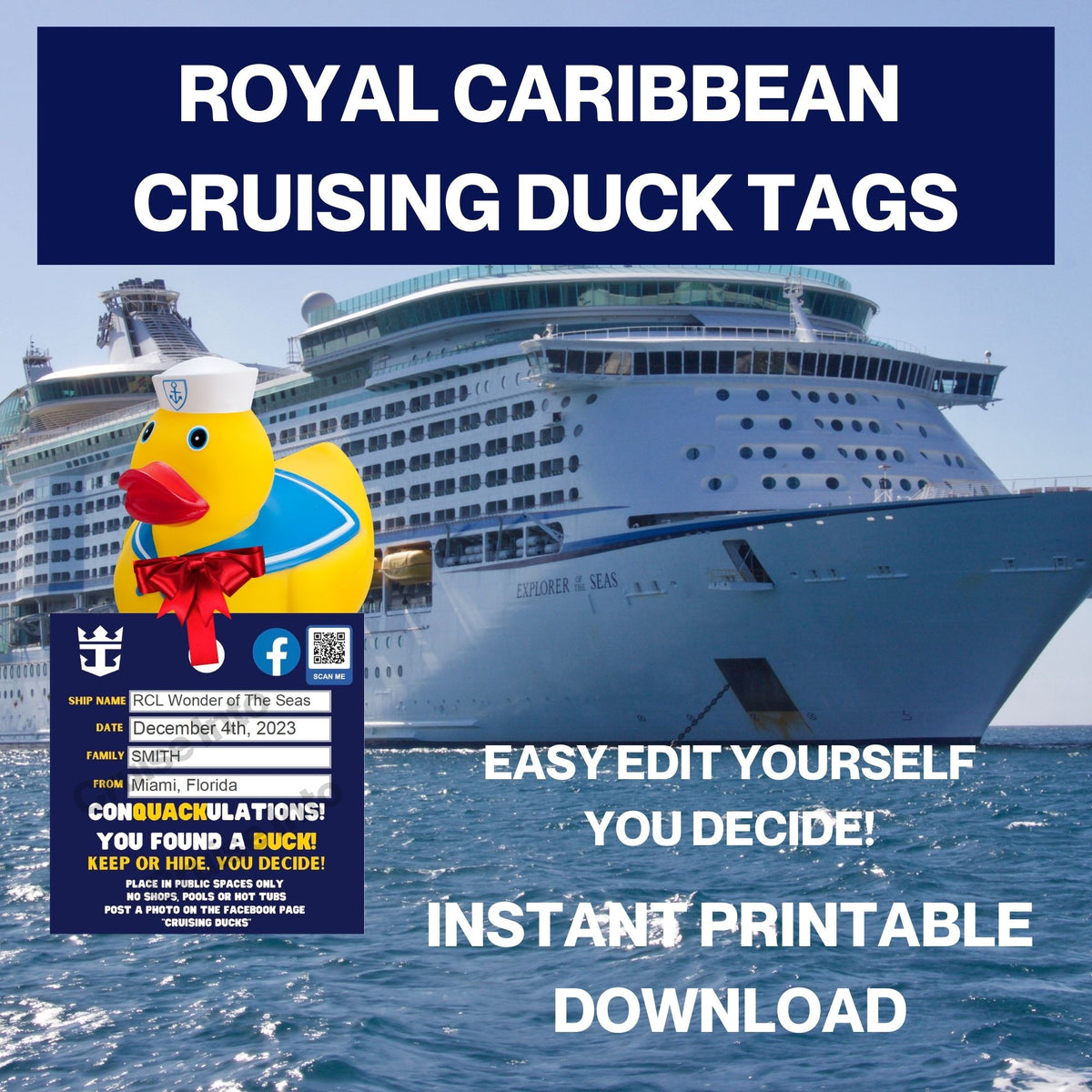 Royal Caribbean Cruising Duck Tags Printable Digital Download – Cruise Into