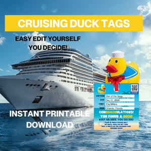 Cruising Duck Tags Printable Digital Download Digital Download Cruise Into