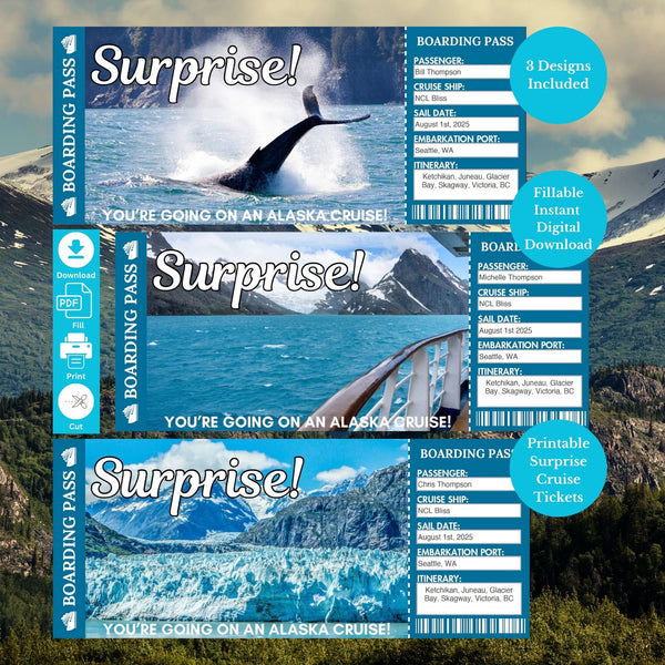 Printable Alaska Cruise Ticket Boarding Pass PDF Digital Download Digital Download   