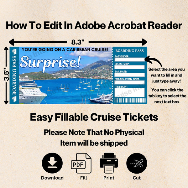 Printable Caribbean Cruise Ticket Boarding Pass PDF Digital Download Digital Download Cruise Into