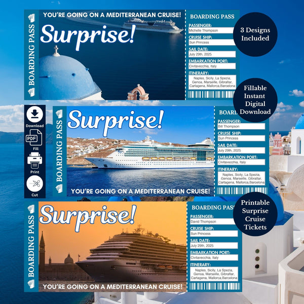 Printable Mediterranean Cruise Ticket Boarding Pass PDF Digital Download Digital Download Cruise Into