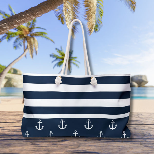 Nautical Stripes Anchor Tote Bag Bags 24" × 13"  