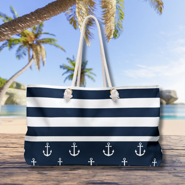 Nautical Stripes Anchor Tote Bag Bags   