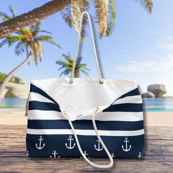 Nautical Stripes Anchor Tote Bag Bags   