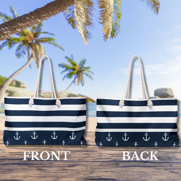 Nautical Stripes Anchor Tote Bag Bags   