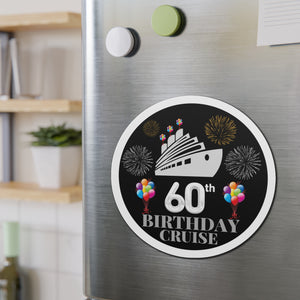 60th Birthday Cruise Door Magnet Round Silver Ship Cruise Door Magnets   
