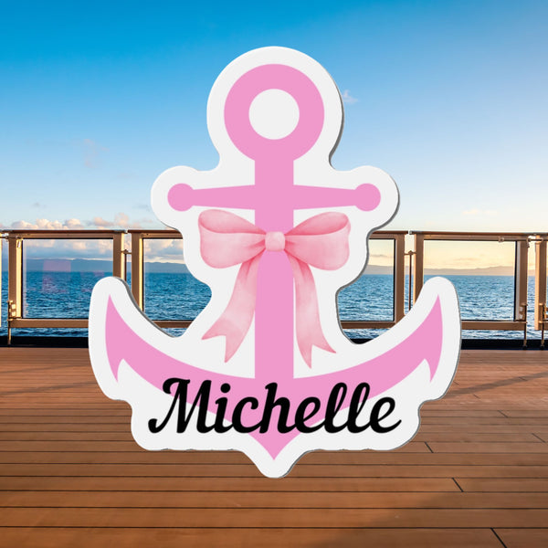 Personalized Pink Coquette Bow Anchor Cruise Door Magnet Cruise Door Magnets   