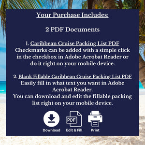 Caribbean Cruise Packing List Printable Digital Download Digital Download Cruise Into